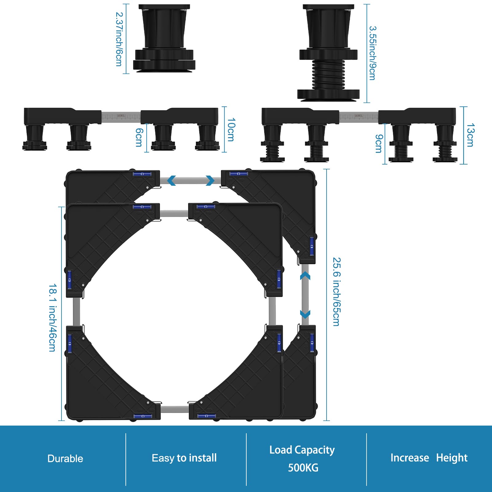 Base Regolabile Per Lavatrice DEWEL - 12 Piedi, Portata 500kg, Altezza 18-20cm, Per Lavatrici, Asciugatrici E Frigoriferi - Foto 5