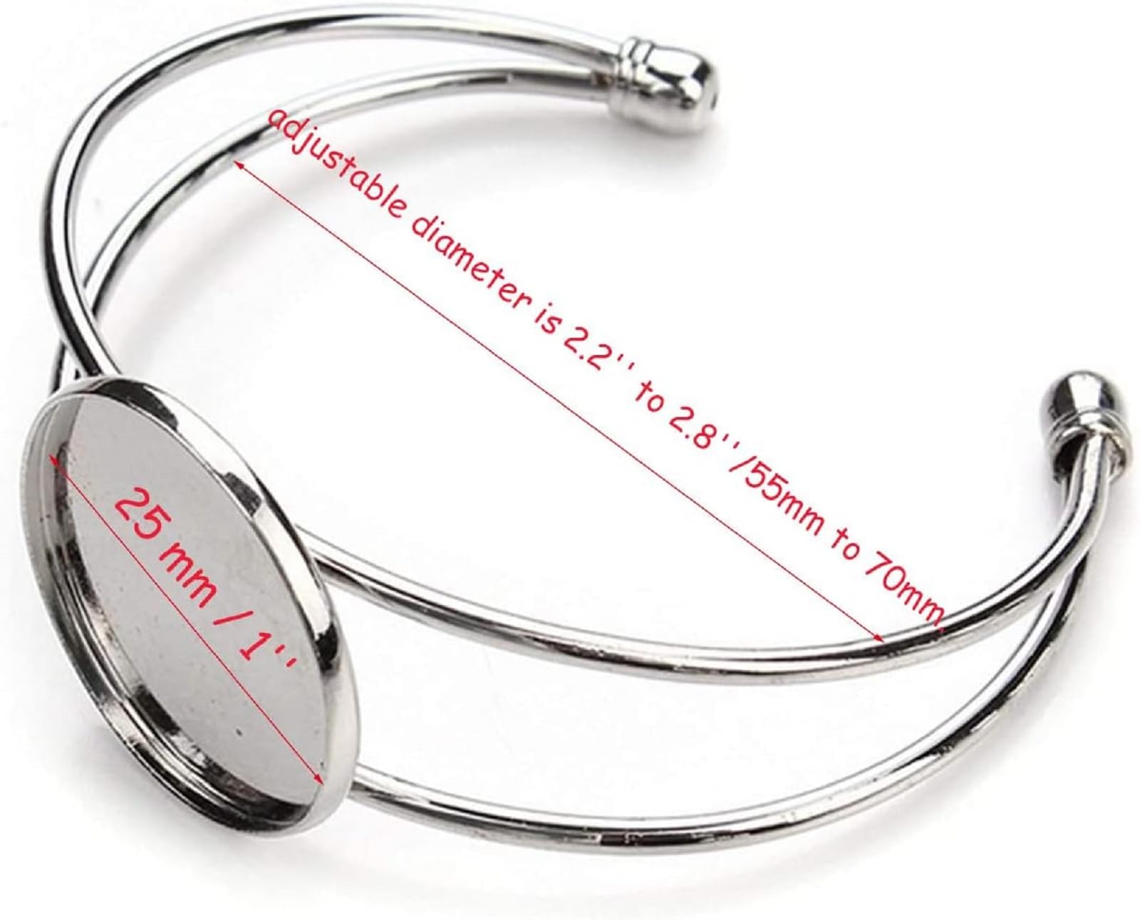 MIAO JIN 6 Pcs 25 mm Adjustable Round Cabochon Bezel Tray Blank Bangle for Crafting DIY Bracelets Making