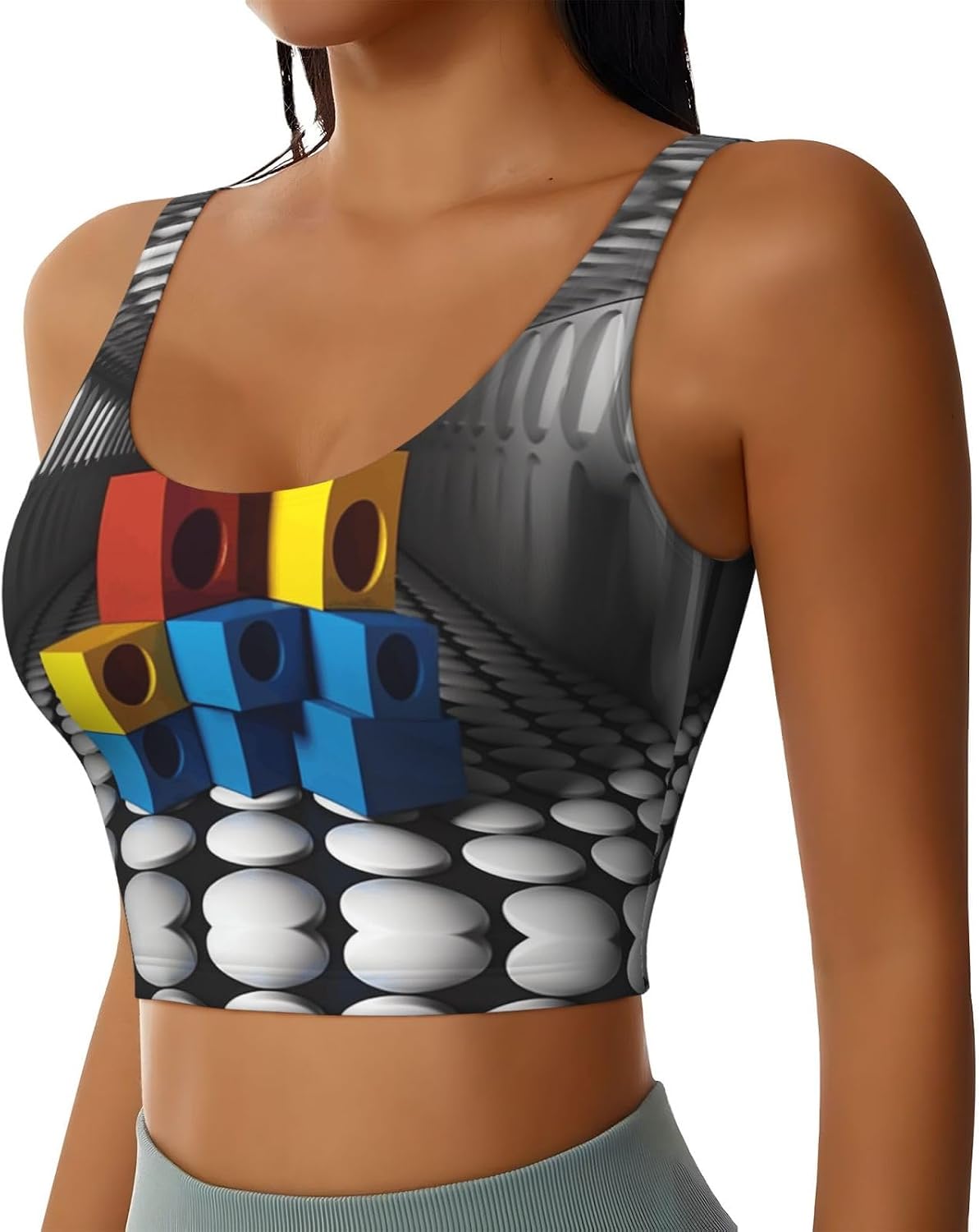 Black and White 3D Rendering Women's Sports Bras - High Support Workout Tops for Women, Bralettes with Support