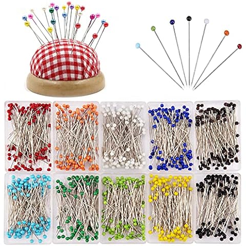 VEGCOO Glaskopfnadeln 1000 Stück Stecknadeln mit Kopf, Buntkopf Stecknadeln, Perlen Nadeln, Edelstahl Stecknadeln Glaskopfstecknadeln für Basteln Nähen Säumen Craft,Jewelry Komponenten Dekoration Cover