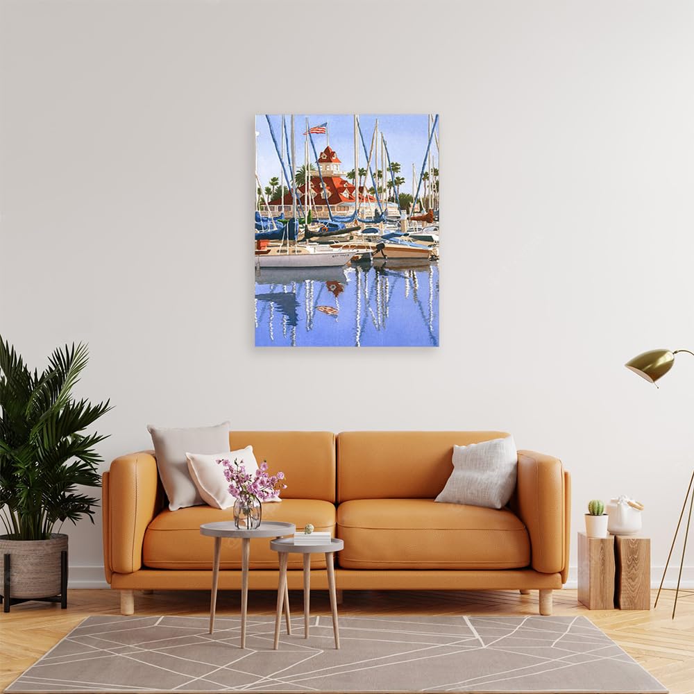 VERRE ART Printed Framed Canvas Painting for Home Decor Office Wall Studio Wall Living Room Decoration (22x34inch Wrapped) - Del Coronado Boathouse