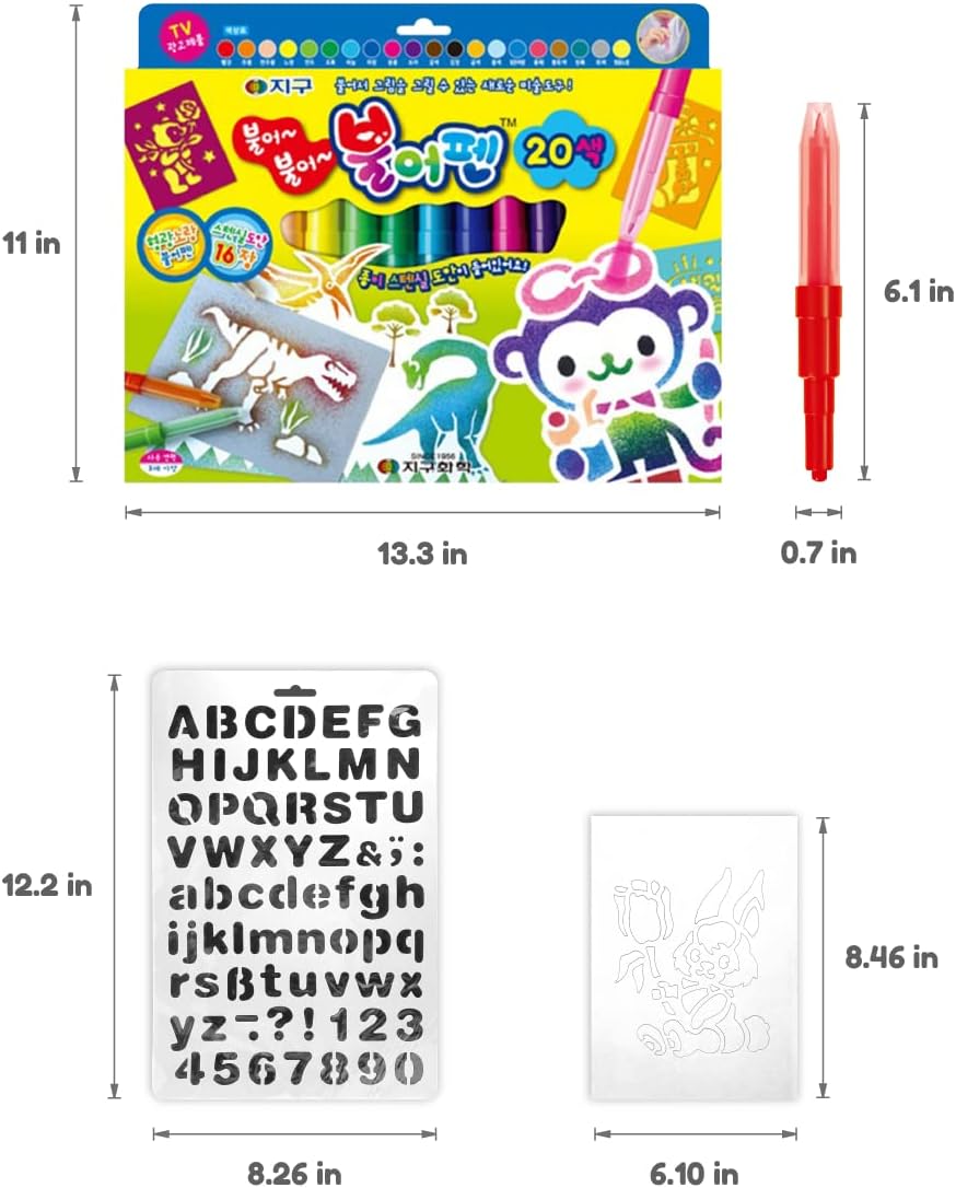 ADDY & PLUSY Blow Pen 20 Colors Art X 3ea With Alphabet Stencil