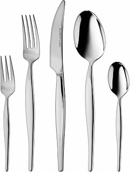 Berghoff Essentials 18 10 Stainless Steel 30Pc Finesse Flatware Set | Mirror Finish Cutlery with Ergonomic Handles, Knives Spoons Forks Set for Dinner Table, Daily Family Meals, Service for 6