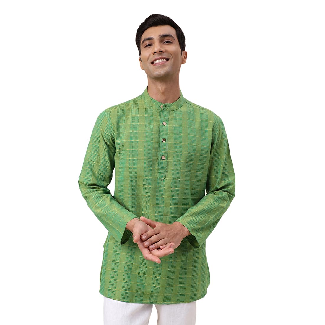 Fabindia Men's Cotton Self-Design Regular Fit Kurta (1032028Green_Green