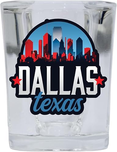 R and R Imports Dallas Texas Design B Souvenir - Vaso de chupito cuadrado de 2.5 onzas