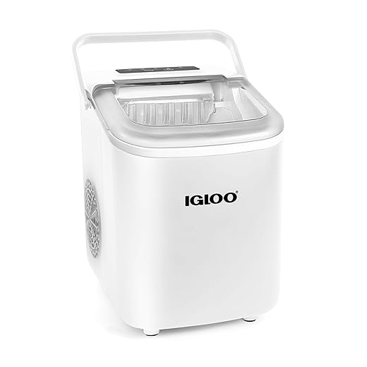 Igloo ICEB26HNWHN Automatic Self-Cleaning Portable Electric Countertop Ice Maker Machine With Handle, 26 Pounds in 24 Hours, 9 Ice Cubes Ready in 7 minutes, With Ice Scoop and Basket, White
