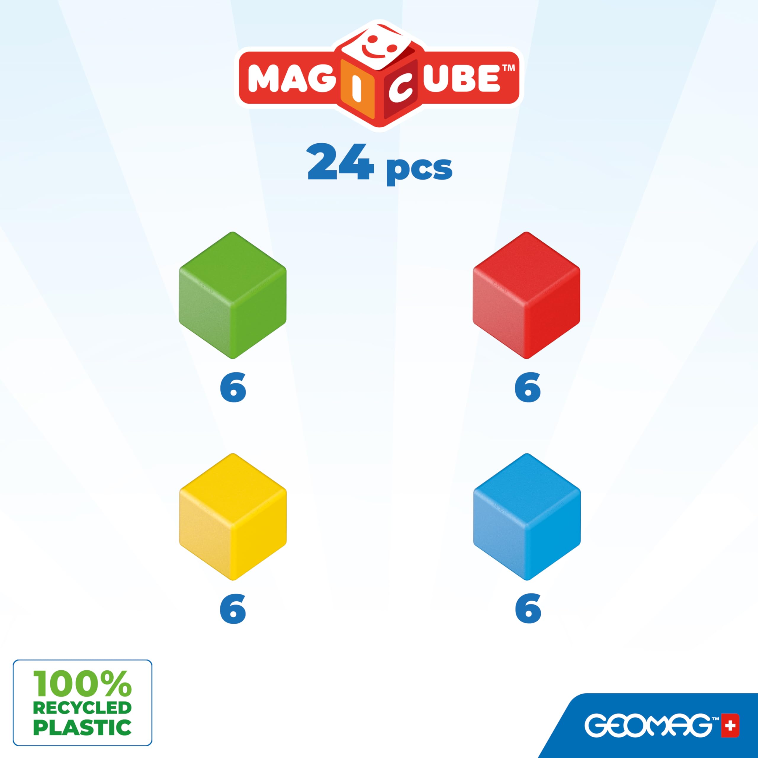 Geomag Magicube - 24 Cubos - Bloques de Construcción Magnética para Niños - Green Line - Juguetes Educativos de Plástico 100% Reciclado
