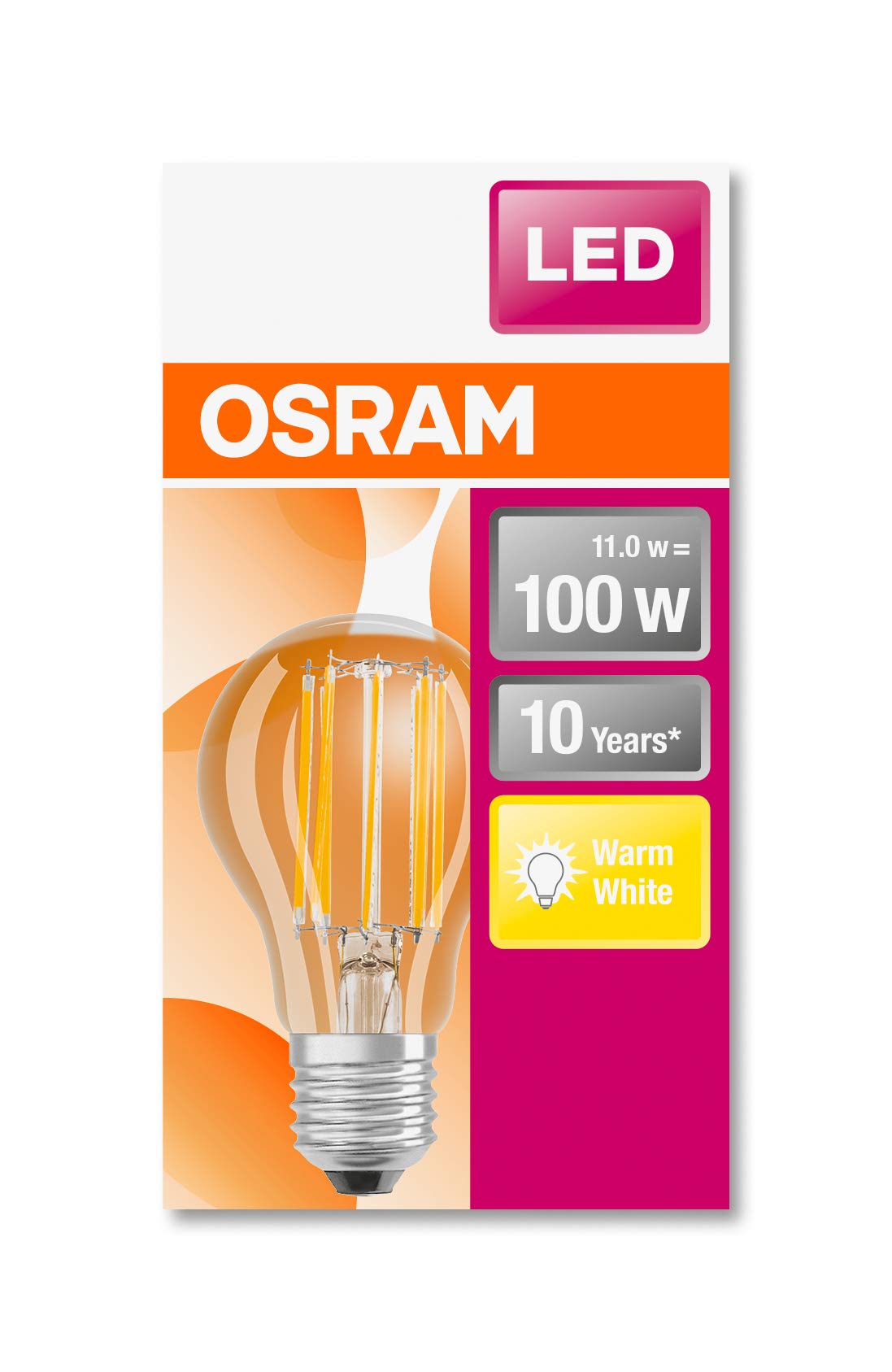 OSRAM Lot de 10 Ampoules LED | Culot E27 | Blanc chaud | 2700 K | 11 W équivalent 100 W | clair | LED Retrofit | Forme Standard