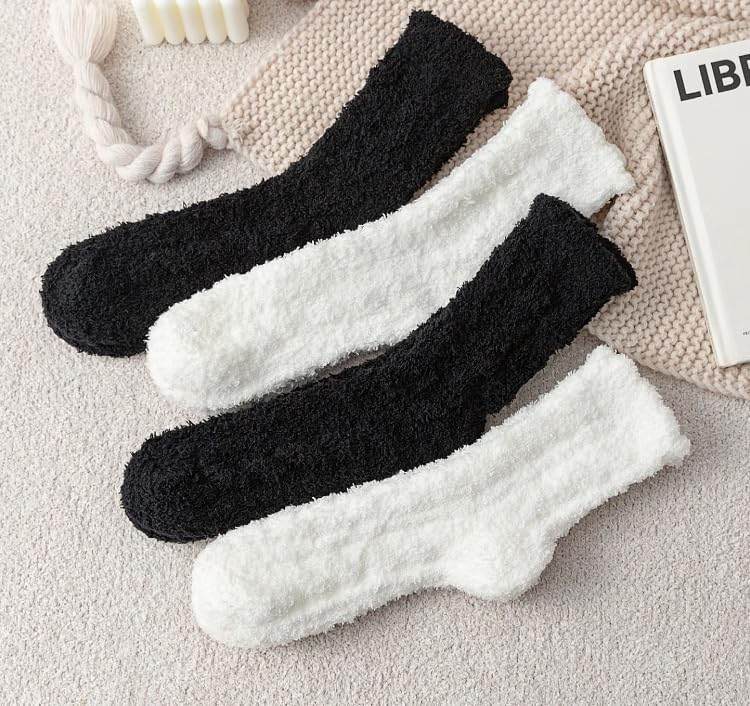 Kelabia 4 Pair Fuzzy Socks for Women Winter Warm Coquette Ruffle Thick Socks Fluffy Vintage Cozy Slipper Outdoor Indoor Socks3