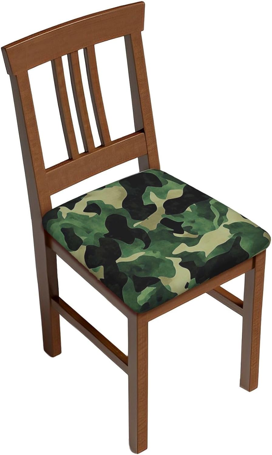 Camouflage Green Print Square Cushion Covers 6 Pcs Set Elastic Non-Slip Seat Cushion Slipcovers Pet Furniture Protectors for Chair, Sofa