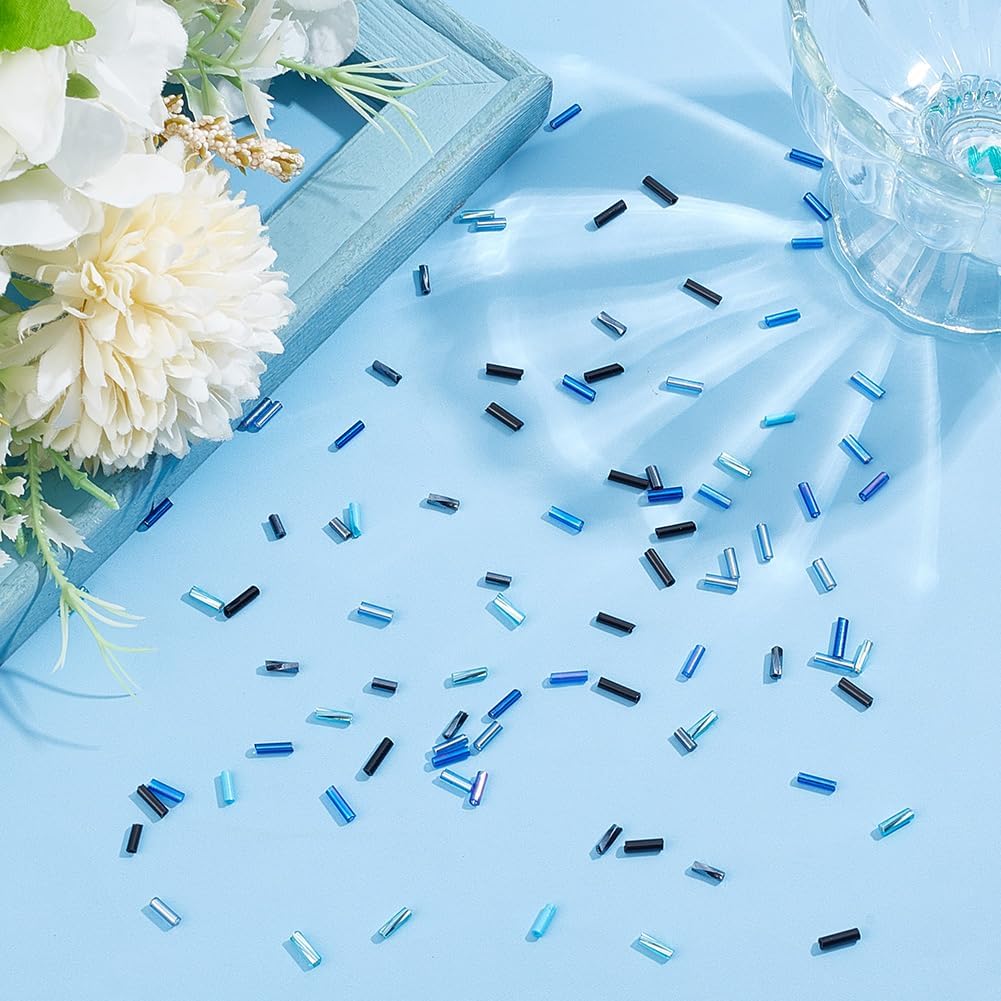 3000 Pcs 10 Colors Glass Bugle Beads, Blue Series Screwy Bugle Beads Long Tube Seed Bead Loose Spacer Bead for DIY Crafting Jewelry Making - Image 4