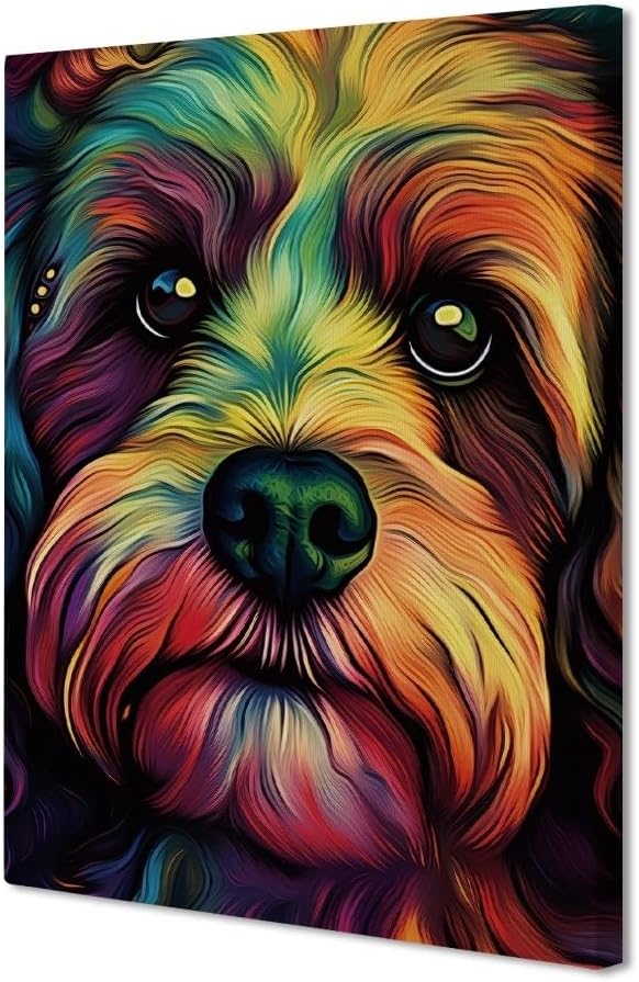 GUGLILI Funny Hanging Wall Art Psychedelic Havanese Dog Canvas Print Pet Oil Painting Poster Print Home Decor 12 x 16 Inch (Wrapped Canvas) Style 3