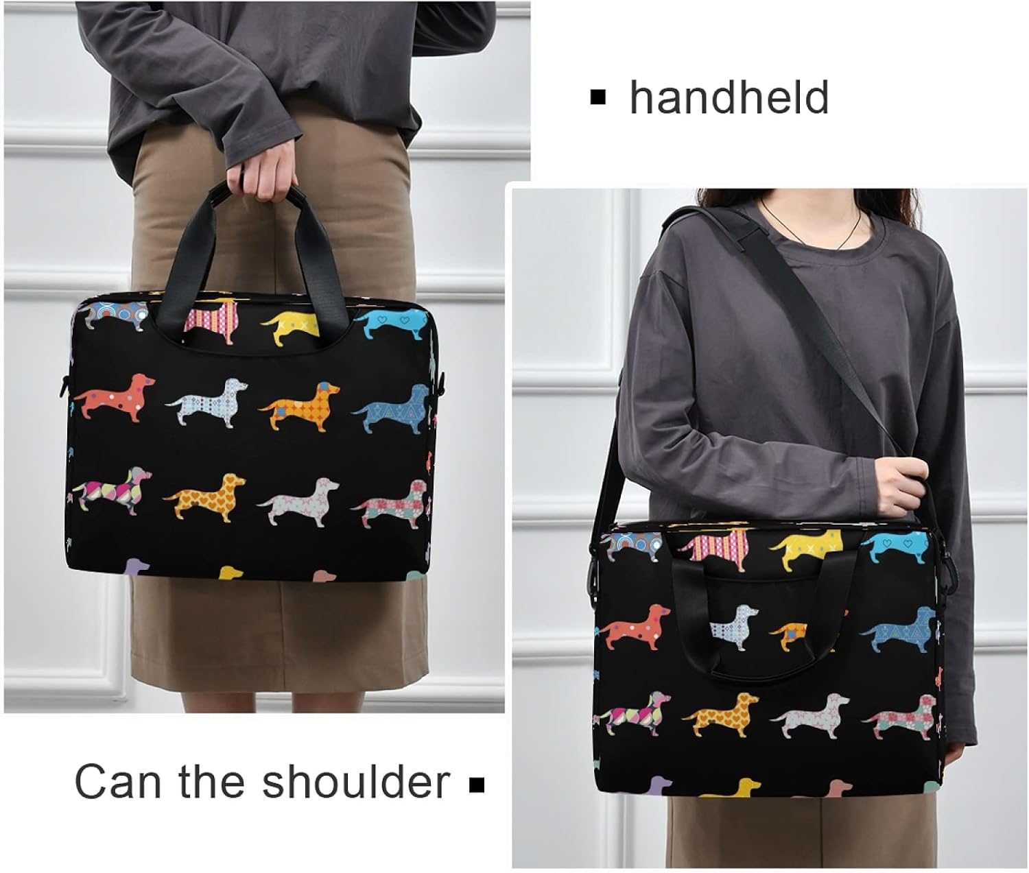 Decorative Dogs Dachshund And Double Exposure Laptop Messenger Bag Case Sleeve Crossbody Briefcase for Men Women with Shoulder Strap Handle 13 14 15.6 inch