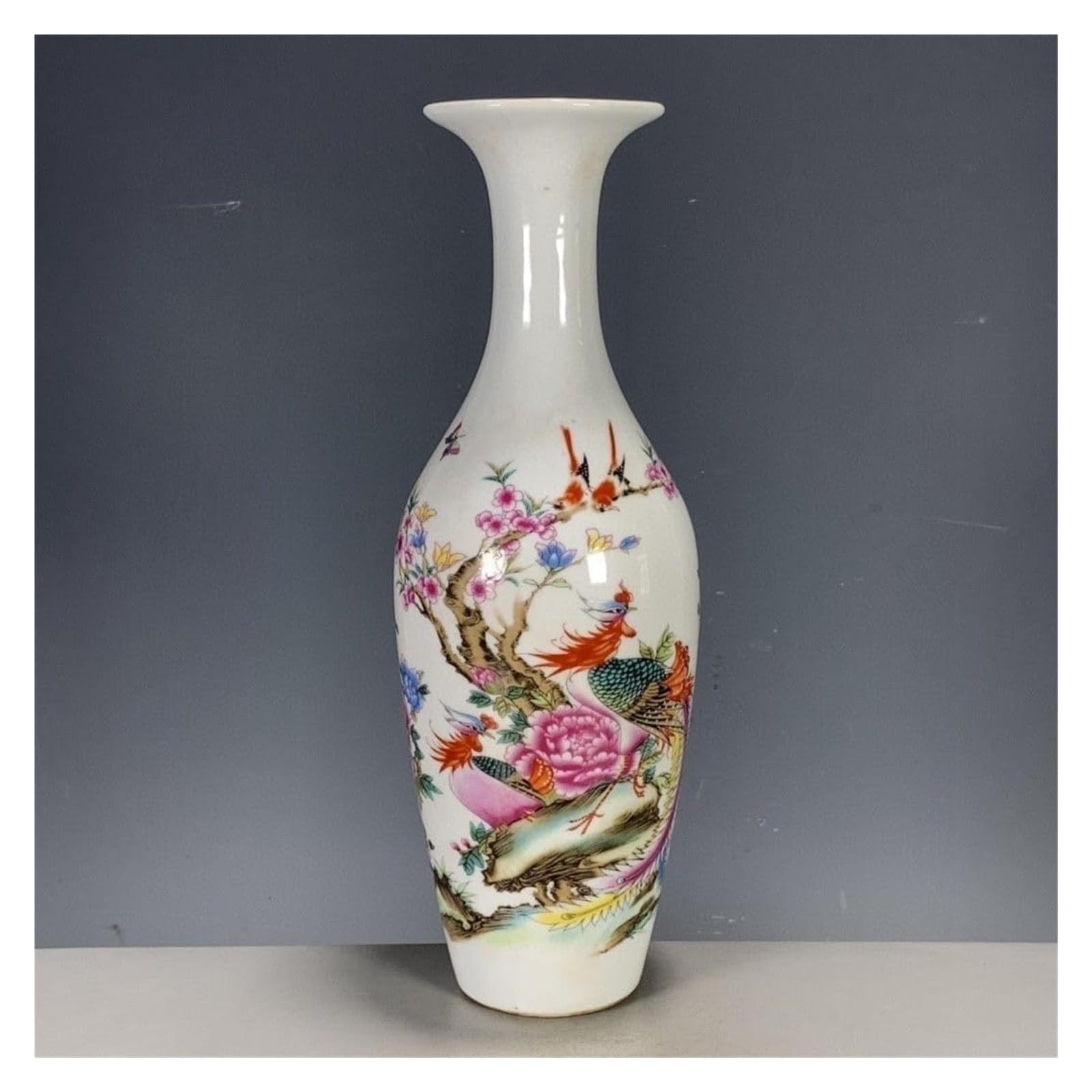 Bzgpmfud One Color Vase Desktop 26Cm - Porcelain Pastel Flower Bird And Phoenix Pattern Office Desktop Decoration Bookshelf