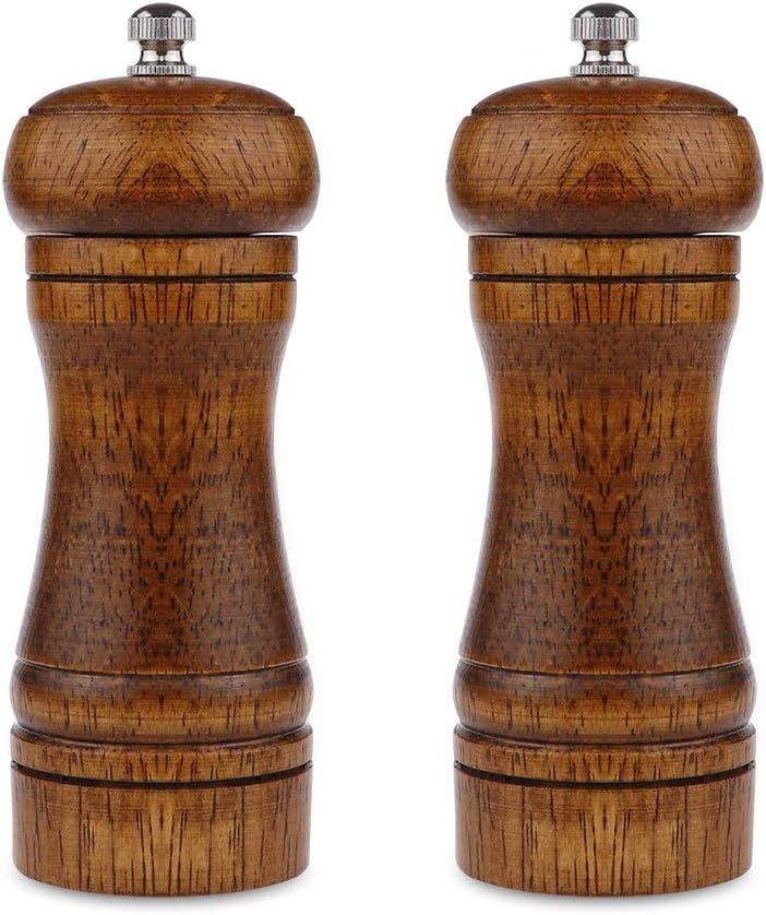 PowstroPepper Grinder 13cm Pepper Mill Oak Wood Salt Ceramic Adjustable Coarseness Grinder (2PCS 13cm )