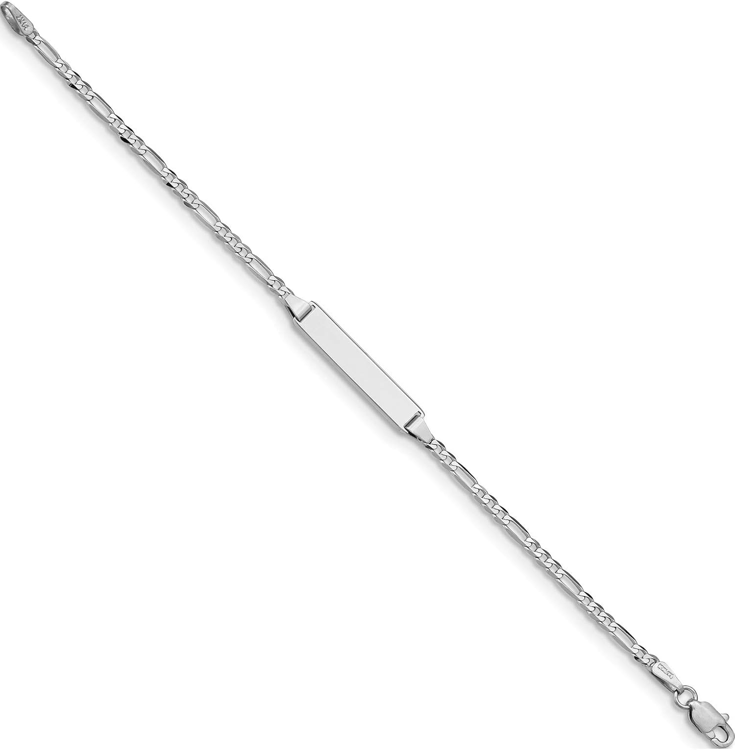 14K White Gold Wg Figaro Link Id Bracelet (Length=5.5) (Width=4.5)