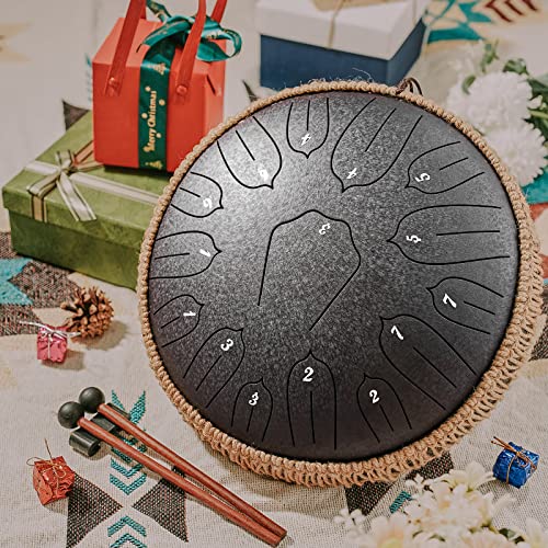 Lronbird Steel Tongue Drum,12 Inch 15 Note Handpan Drums, Concert Percussion Instrument With Travel Bag Music Book Mallets For Adults Kids Meditation Chakra Healing, Unique Gifts, D Major (Obsidian) #TOP1