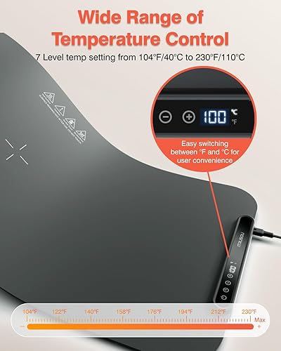 Miniatura 2 de Tapete de calentamiento eléctrico de 27.5 x 16 pulgadas con 7 ajustes de temperatura, temporizador flexible de 1 a 99 horas, intercambiable FC,