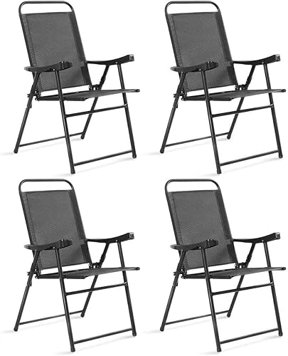 HAPPYGRILL Sillas plegables de 4 piezas para patio, sillas de exterior, muebles, camping, piscina, playa, terraza, sillas de comedor