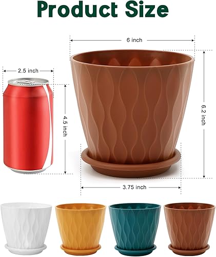 Miniatura 3 de Goproauto Macetas de interior de 6 pulgadas con orificio de drenaje y platillo de bandeja, macetas para plantas y flores de jardín de interiores y