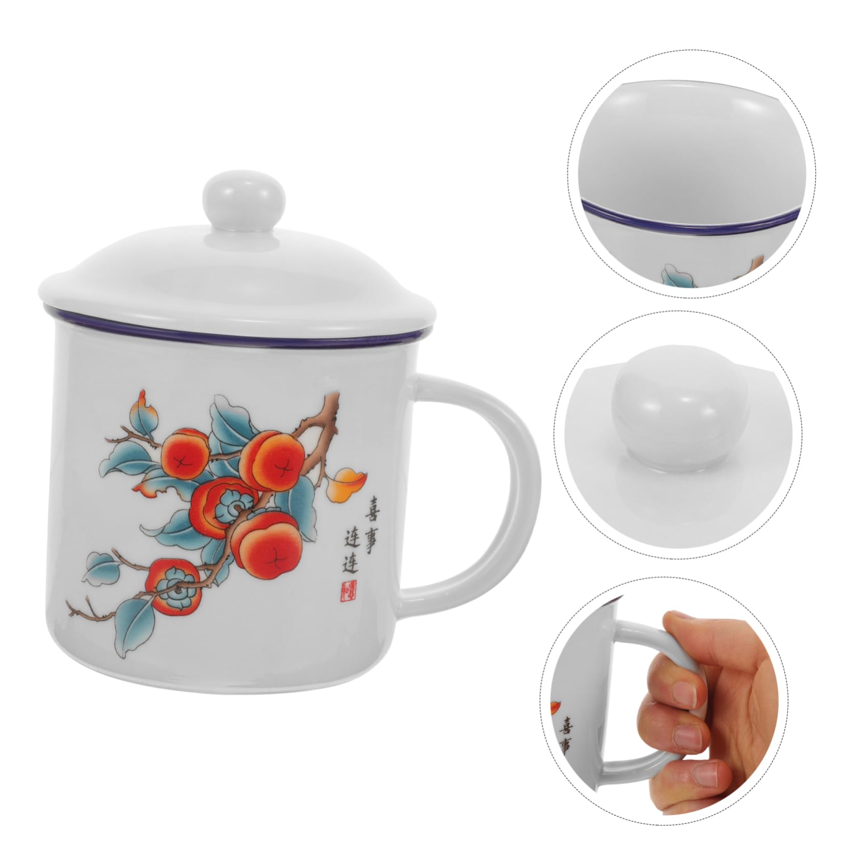 Retro Emaillebecher mit Deckel, Tragbarer Teebecher für Outdoor Aktivitäten | Emaille, Vielseitig und Leicht zu Reinigen, Vintage Stil, für Dessertläden Geeignet