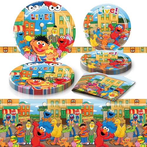 Sesame Friends Street Birthday Party Supplies 20 Plates 20 Napkins and 1 Tablecover for Boys Girls Sesame Theme Party Decorations