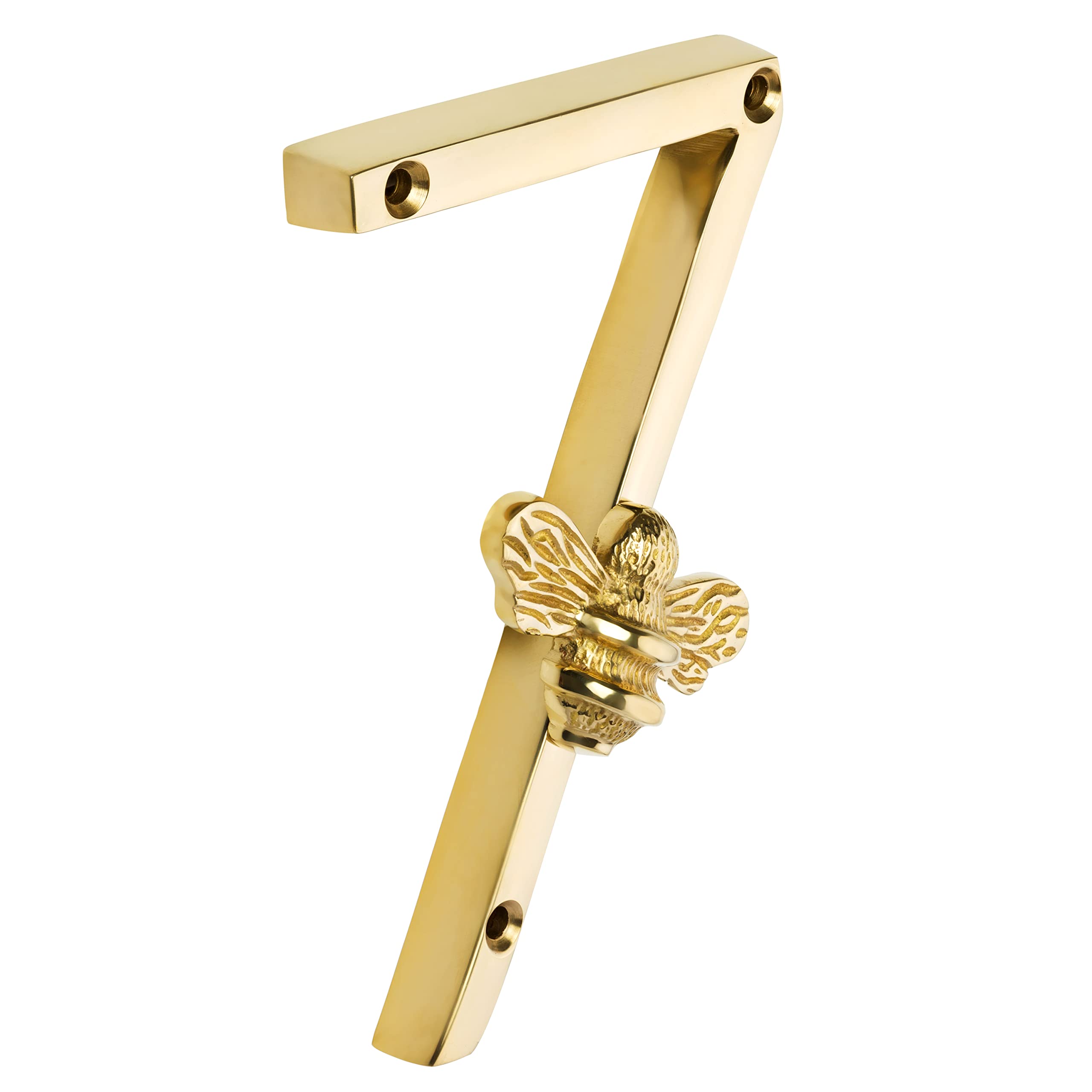 Gold Brass bee House Number with Bee design | 5 inch Modern Door Sign Numbers Signs Plaques | Street Home Address Numerals (7)