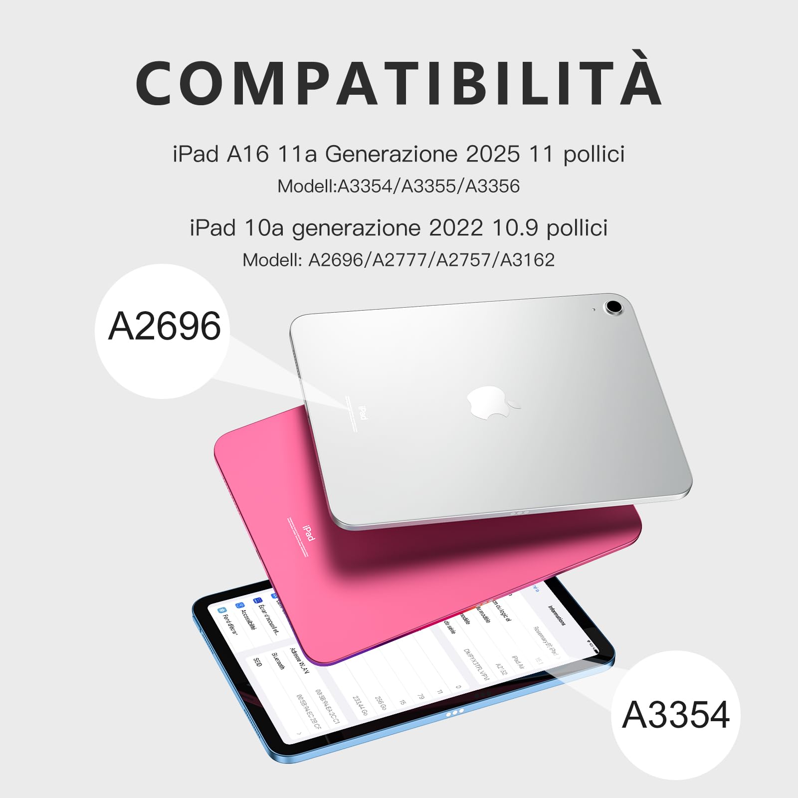 Vobafe Tastiera iPad 10 Generazione 10.9 Pollici 2022, Cover con Tastiera Rimovibile iPad A16 11 Gen 2025 con Trackpad, Italiano QWERTY con 7 Colori Illuminato, Custodia con Portapenna,Nero