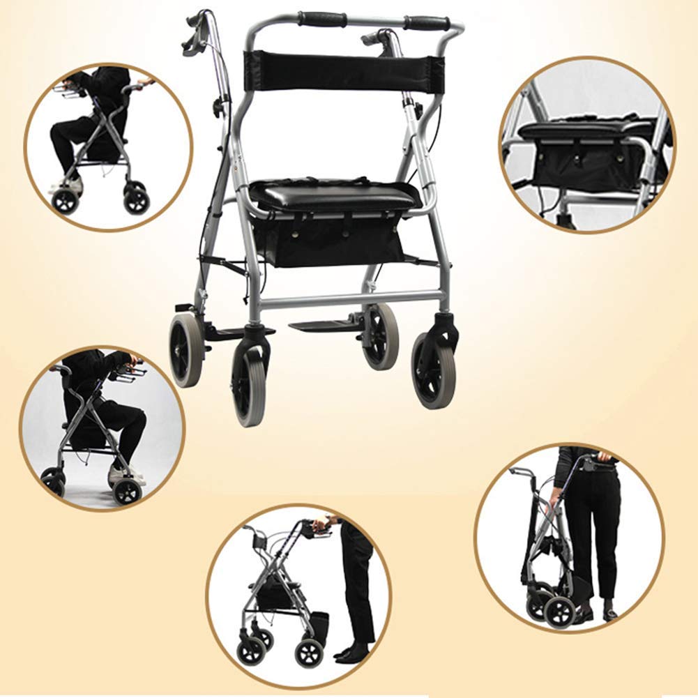 Telaio da Passeggio Leggero in Alluminio Pieghevole Walker Drive Carrello a 4 Ruote con Supporto per la Mobilità del Sollevatore per Le Gambe del Sedile