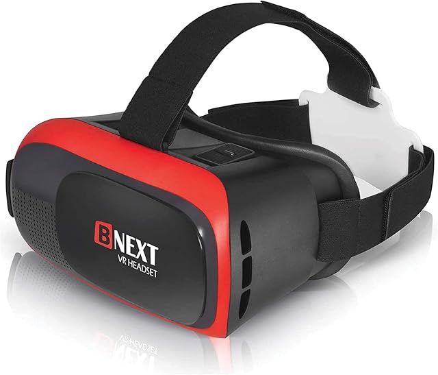 VR Headset Compatible with iPhone/Android Phone - Universal Virtual Reality Goggles - Play Your Best Mobile Games 360 Movies with Soft & Comfortable New 3D VR Glasses - Red - w/ Eye Protection