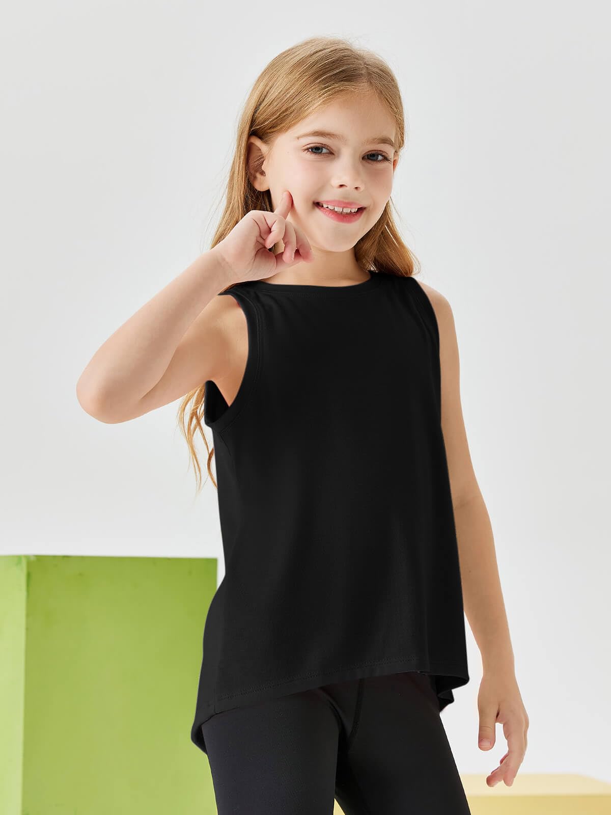 Haloumoning Girls Athletic Tank Tops Open Tie Back Sleeveless Workout Running Tennis Sports Shirts 5-14Years Black