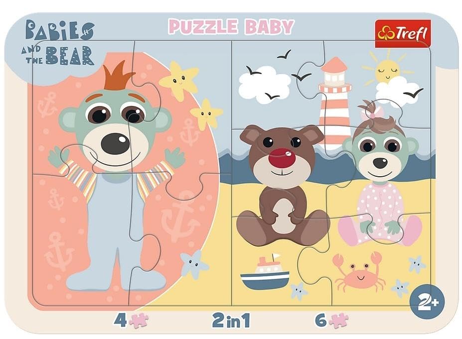Trefl - Babies and teddy bear - Cute babies - 2-in-1 baby frame puzzle for children from 2 years