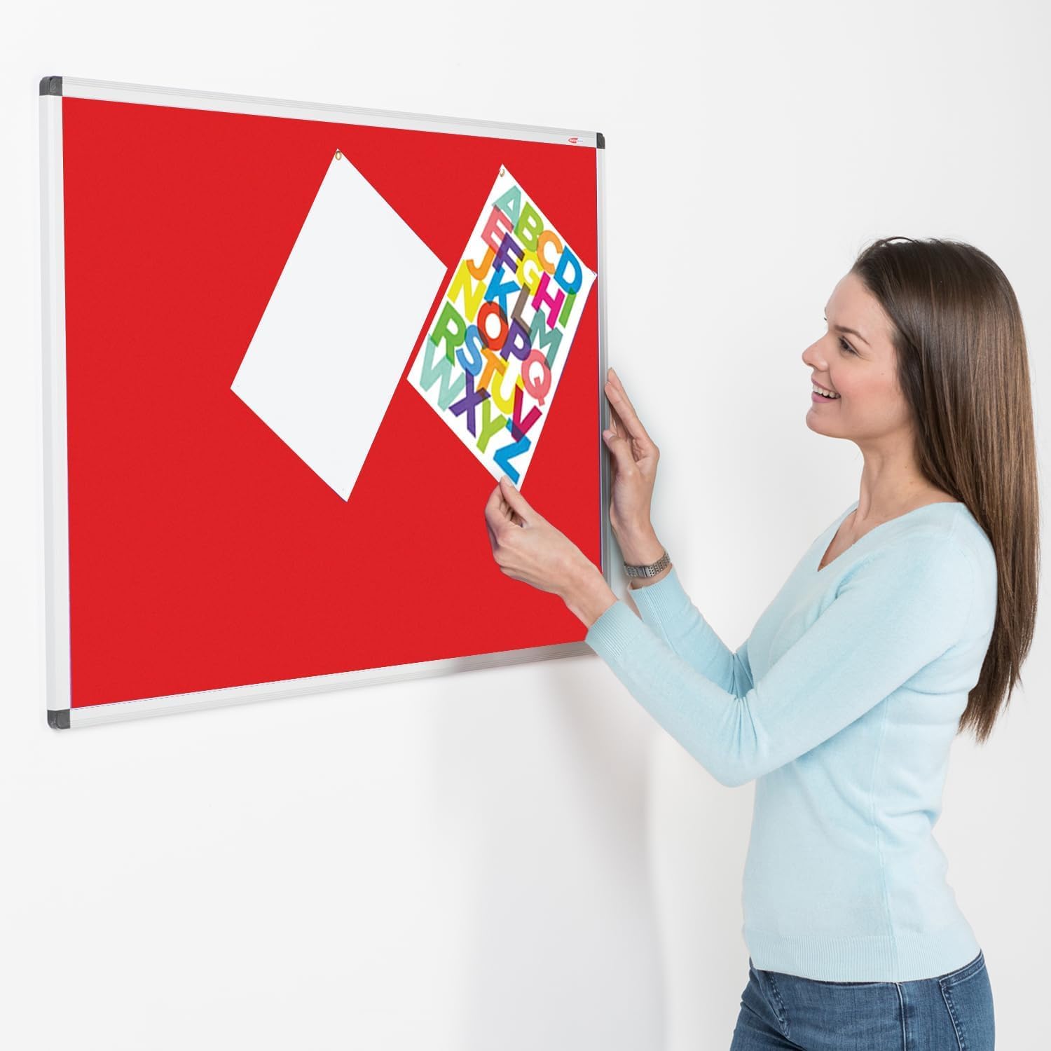 Smart Aluminium Framed Notice Board |Low Fade Red Felt Pinboard Surface | 900 x 600mm | Ideal for Office, School, Healthcare