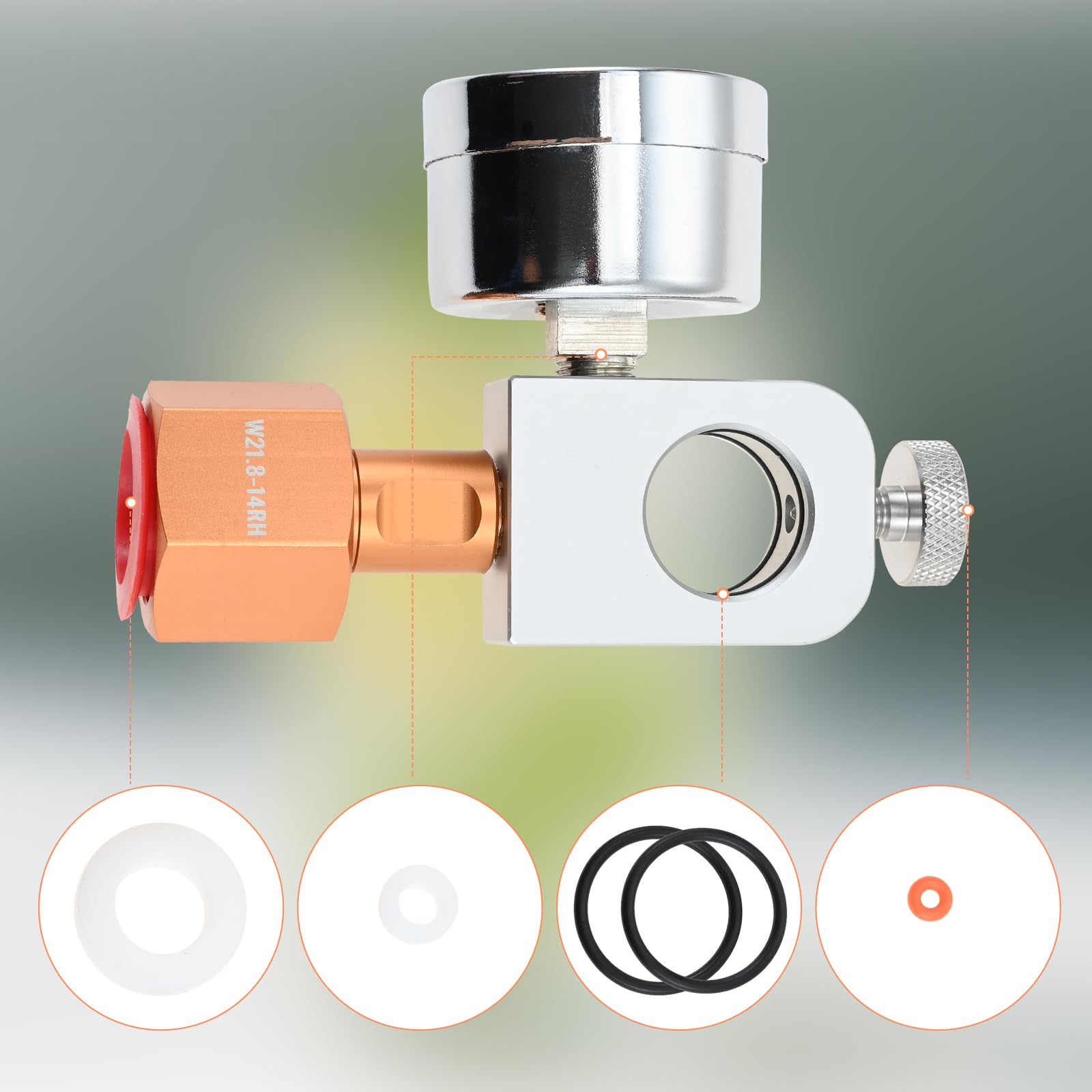 Adattatore CO2 ricambi Quick Connect per cilindri W21.8-14, CO2 bombole di gas Refill adattatore con manometro da 3500psi, compatibile con Duo, Art, Terra, Crystal 3.0, Gaia