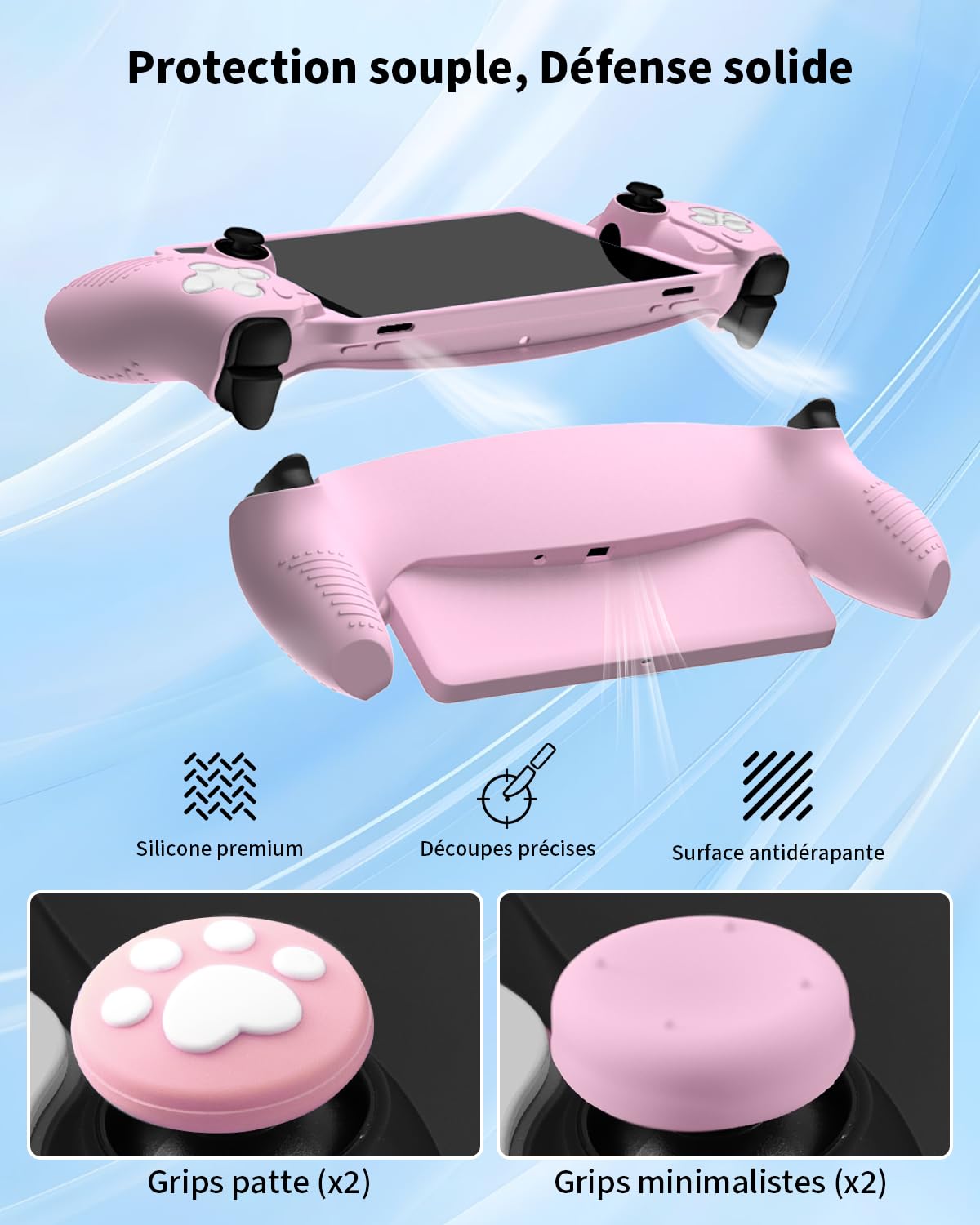 Kit Accessoires 14-en-1 pour PlayStation Portal (PS5 Remote Player), Étui de Transport Rigide pour PS Portal, Coque Silicone, 2 Films de Protection, 4 Thumb Grips, Noir & Rose