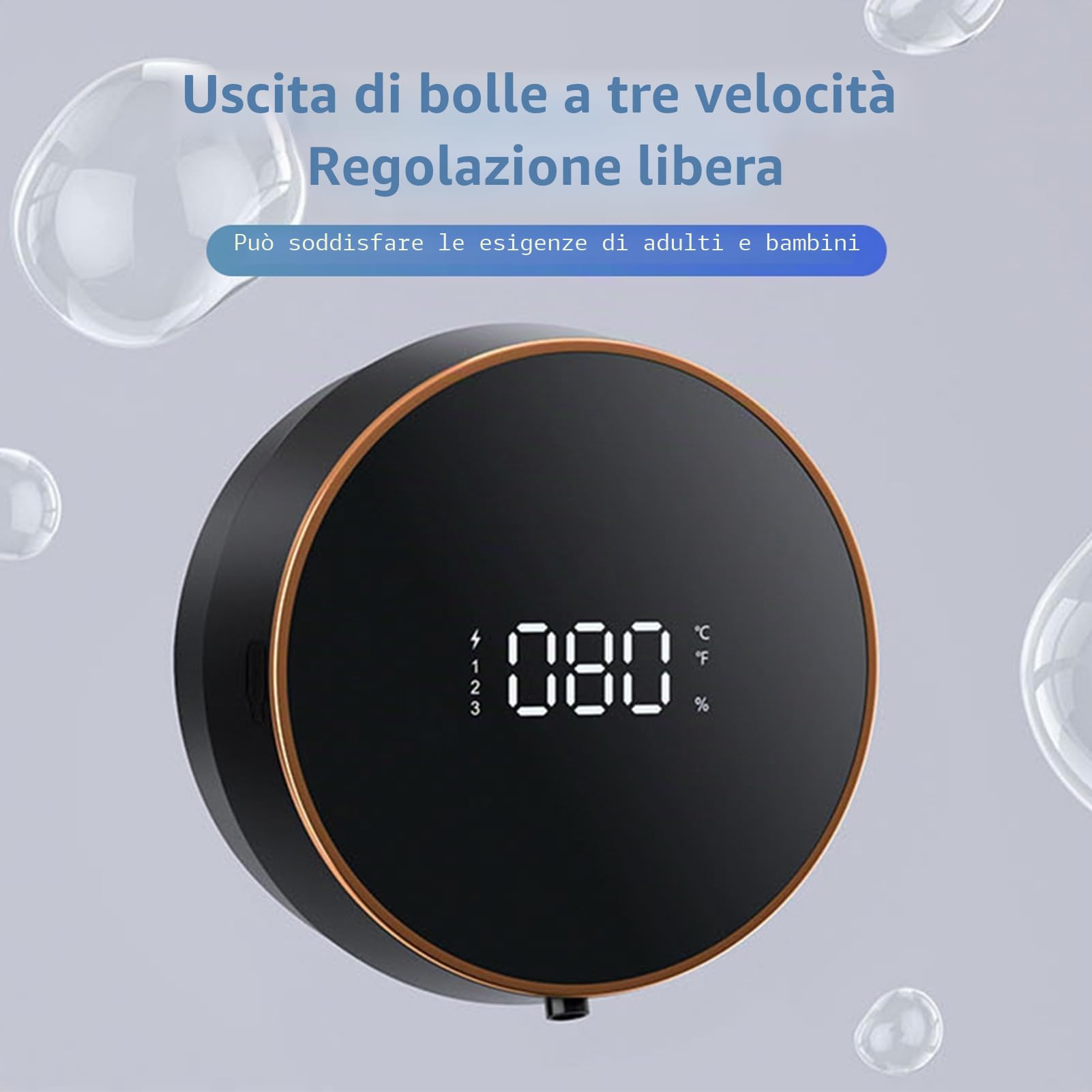 Kavolet Distributore automatico di sapone schiumogeno da parete senza senza foratura, 300 ml, dispenser intelligente ricaricabile con display LCD, 3 livelli regolabili