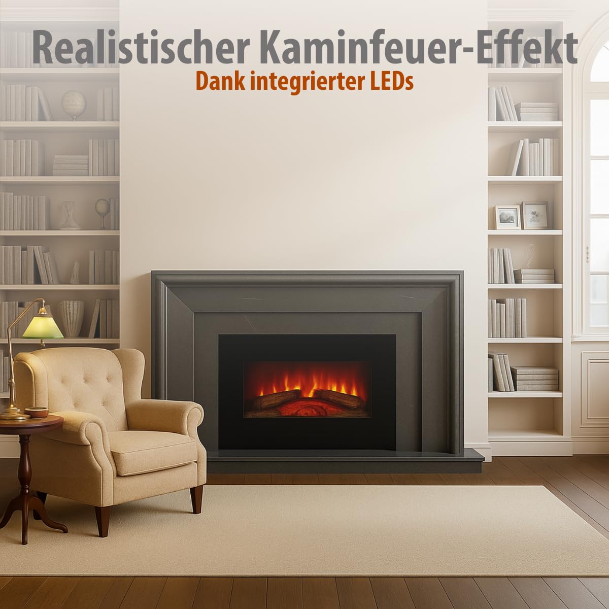 Memphis Elektrokamin mit Heizung - Elektroheizung 1800W - Kaminofen mit Fernbedienung und Timer - Elektroherd mit LED-Flammen - Wandmontage - Schwarz