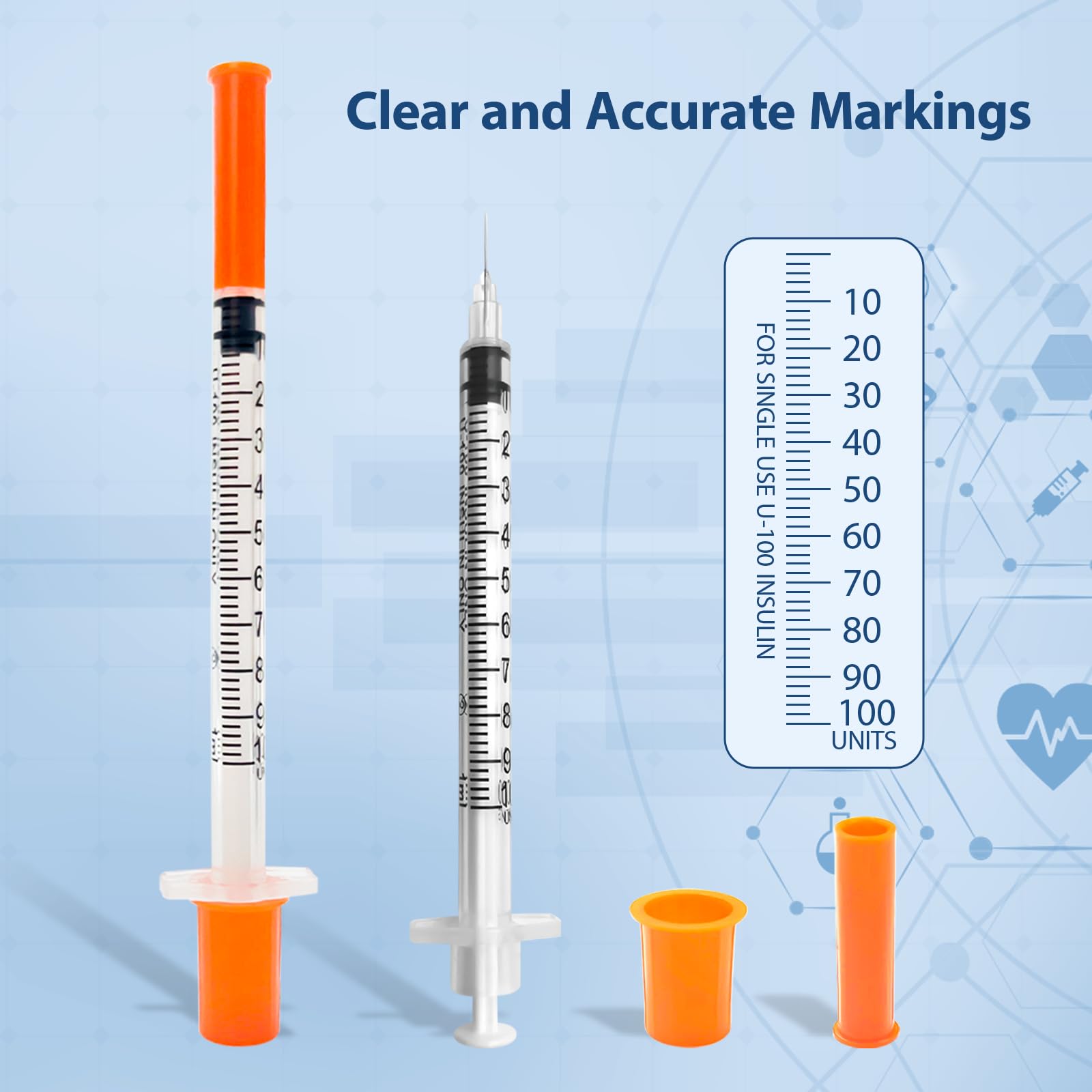 Jeringa U-100, 1 ml, 30 g, 5/16 pulgadas, 8 mm, herramientas de laboratorio, envueltas individualmente, paquete de 30