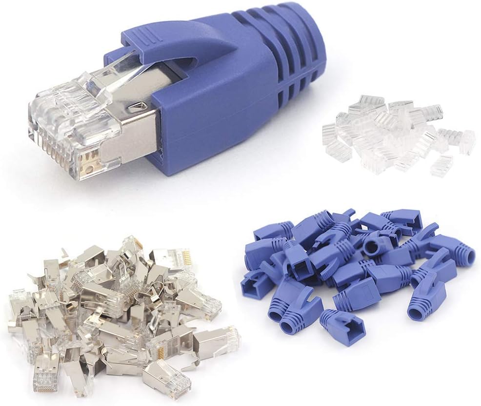 VCE 30-Pack Cat6A/Cat7 RJ45 Shielded Modular Plugs Bundle with 30-Pack Cat6A/Cat7 Ethernet RJ45 Connector Boots Black