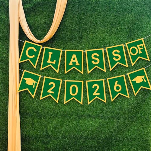 Image of Green Yellow Graduation Party Decoration Class Banner Hanging Pom Poms Flowers High School College Grad Supplies