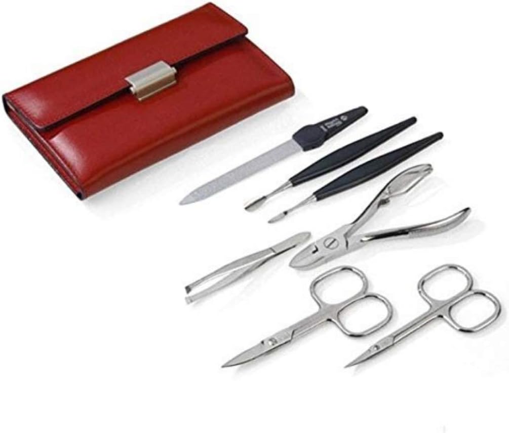 Niegeloh 7 Pcs Women's Manicure Set In Red Leather Case