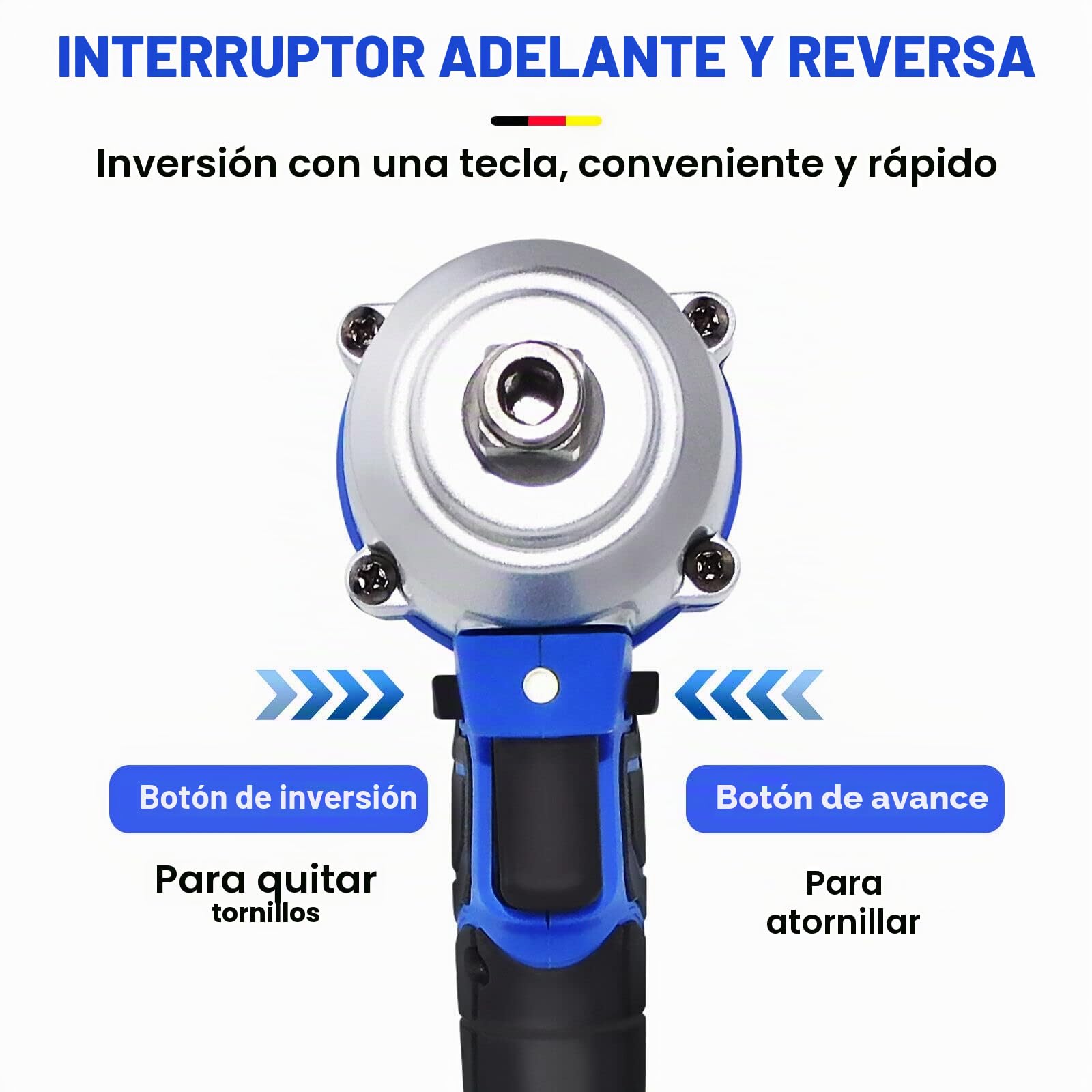 DayPlus Atornillador de impacto con batería de 18 V con 1 batería de 6,0 Ah, 420 Nm, atornillador de impacto giratorio para cambiar neumáticos, 3200 rpm, luz LED, 4 enchufes hembra de 14/17/19/22 mm,