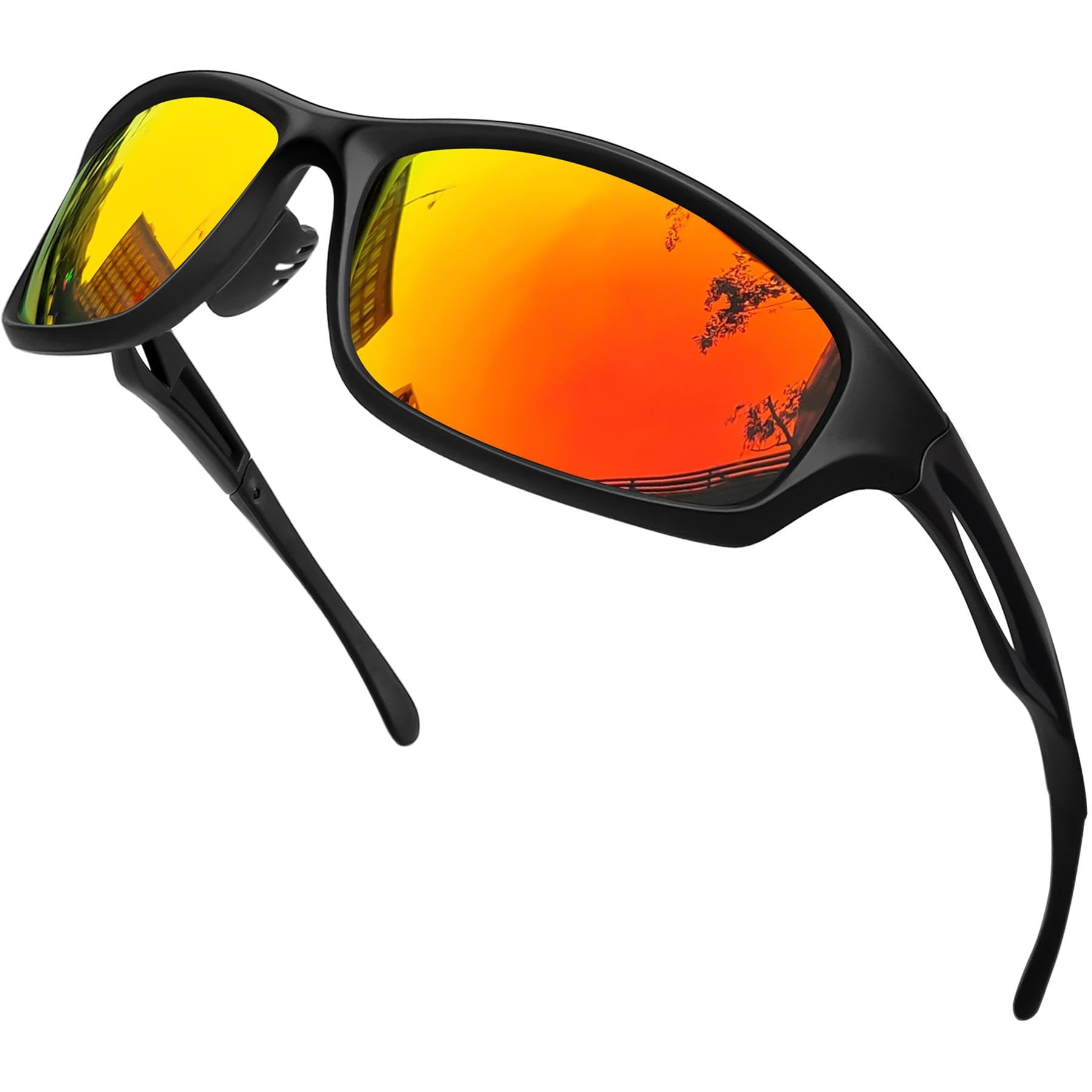 Joopin Wrap Around Sunglasses Polarised UV Protection Men Women Ladies Driving Running Hiking Fishing Cycling Glasses Durable TR90 Temple Red Mirrored Lens