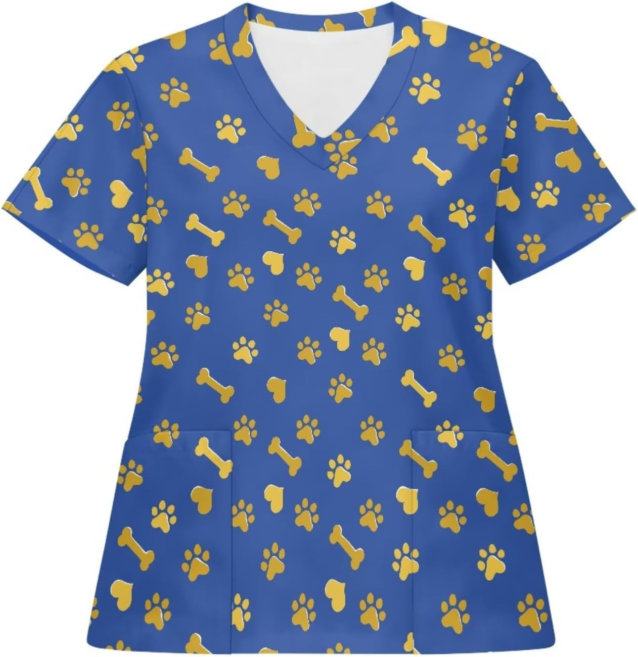 Scrub Tops for Women Stretchy V Neck Short Sleeve Cute Printed Floral Animal Nursing Pockets Working Uniforms