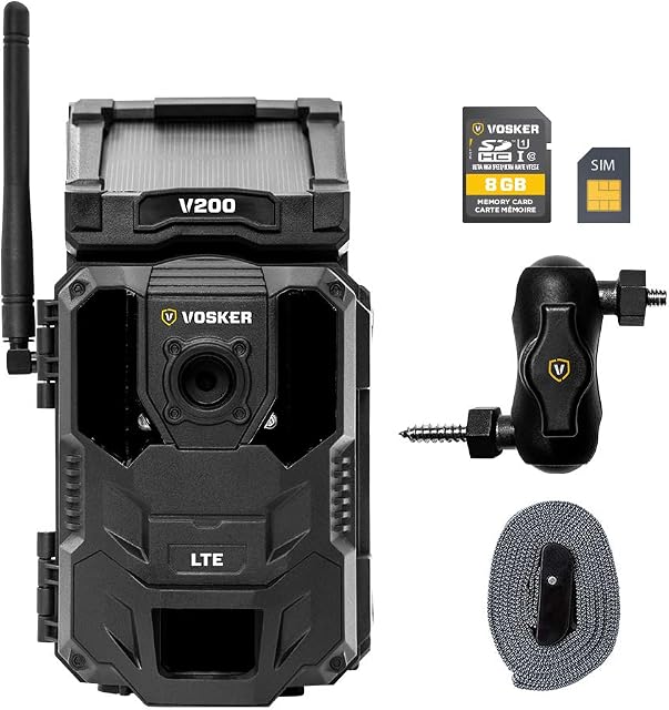 Vosker V200 | Cellular Security Camera | Built-in Solar Panel | LTE, Wireless, Weatherproof, No Wi-Fi Required | Motion Activated Outdoor Surveillance Cameras | Mobile Phone Photo Notifications