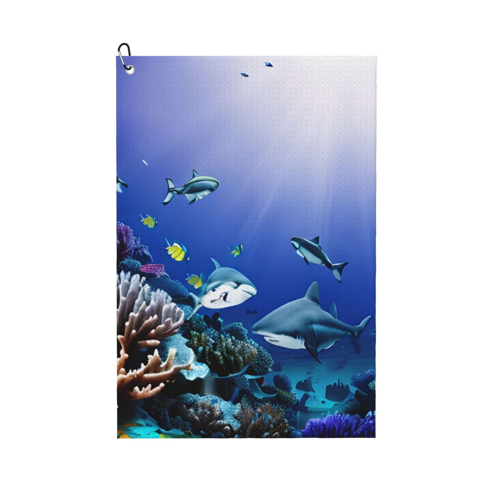aacxzff Quick-Drying Microfiber Shark Swimming Under the Sea Print Golf Towel with Integrated Carabiner Clip for Unisex 16x24in