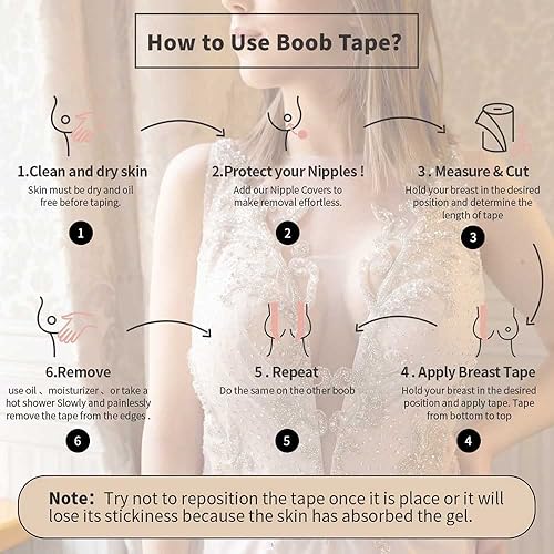 Miniatura 5 de XL Breast Lift Tape for Large Breasts, Breathable Chest Support Tape, Athletic Tape Body Tape with Reusable Nipplecover Adhesive Bra