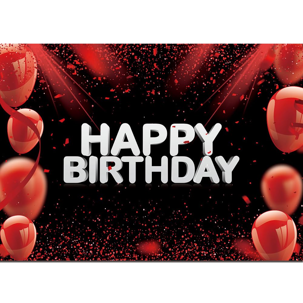 HQM 8X6 FT Soft Fabric/Polyester Red and Black Glitter Happy Birthday Photo Background Princess Girl Bday Decor for Girls Boys Women Men Anniversary