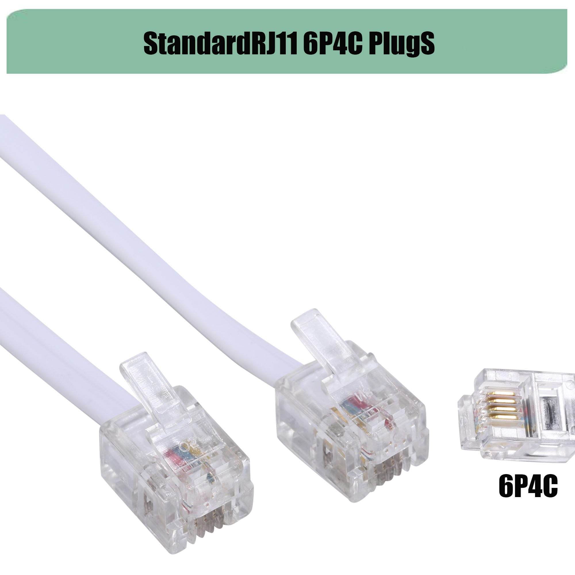 30 m langes Telefon-Verlängerungskabel, Telefonkabel, mit Standard-RJ11-Stecker und 2,5 cm Kupplungen und 30 Kabelclip-Halterungen, Weiß