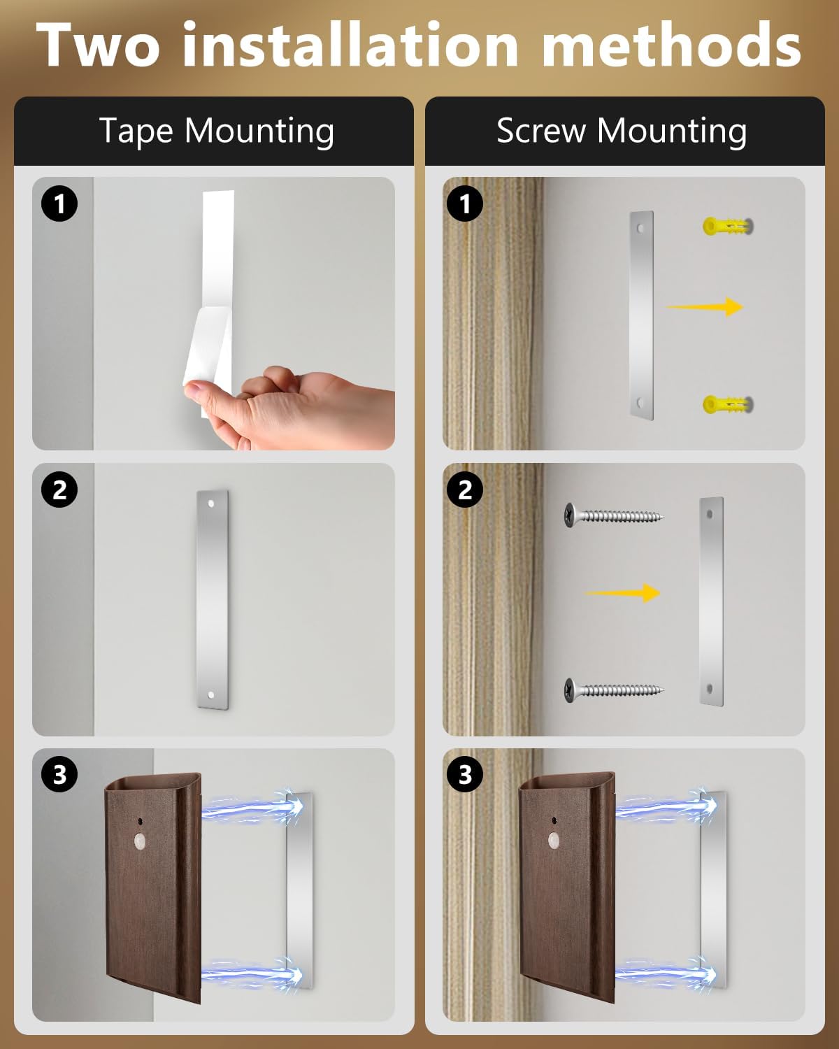 4 Pack Rechargeable Motion Sensor Wall Sconce – 5000mAh Wireless Battery Operated Wall Light Indoor, 3 Colors Up/Down Lighting Magnetic Night Light with Remote Control for Bedroom, Hallway (Walnut)